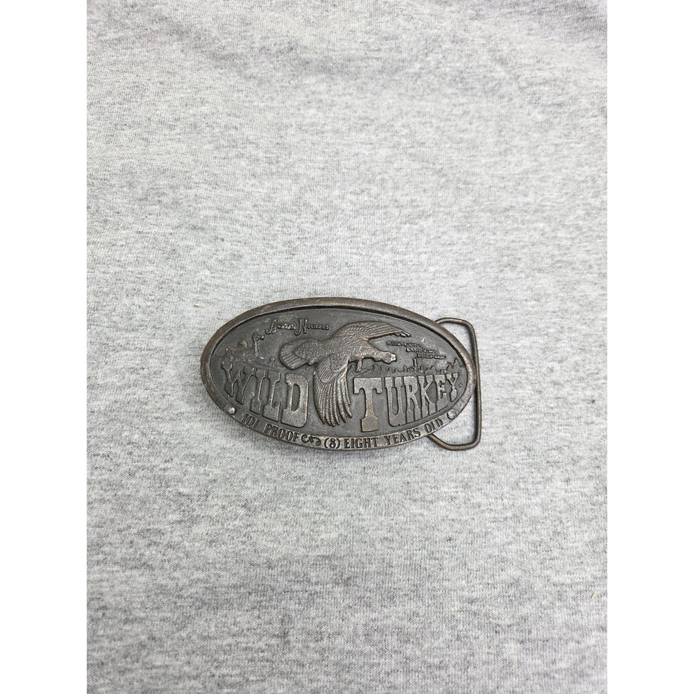 Vintage 1974 Bergamot Solid Brass Wild Turkey Bourbon Whiskey Belt Buckle